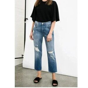 J Brand Womens Ivy High Rise Crop Straight Jeans Bleach Wrecked Size 24